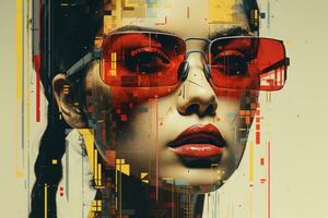 a woman with red sunglasses and an abstract background generative ai photo