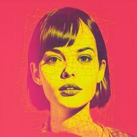 a woman with short hair on a pink background generative ai photo