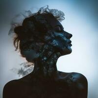 a woman with smoke coming out of her hair generative ai photo