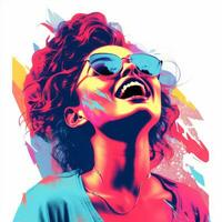 a woman with sunglasses and a colorful background generative ai photo