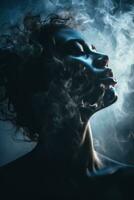 a woman with smoke coming out of her mouth generative ai photo