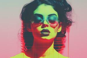 a woman with sunglasses and a colorful background generative ai photo