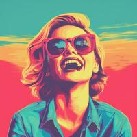a woman with sunglasses and a smile on her face generative ai photo