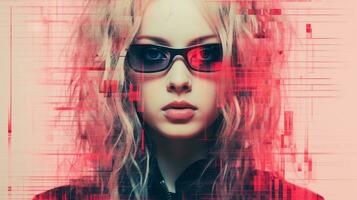 a woman with sunglasses and a red background generative ai photo