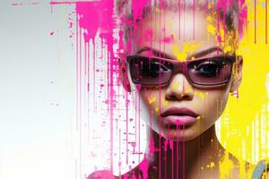 a woman with sunglasses and pink paint on her face generative ai photo