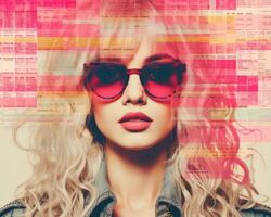 a woman with sunglasses and pink hair generative ai photo