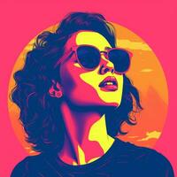 a woman with sunglasses on a colorful background generative ai photo