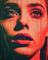 a womans face is covered in red paint generative ai photo