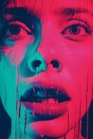 a womans face is covered in paint and dripping paint generative ai photo