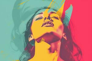 a womans face is in front of a colorful background generative ai photo