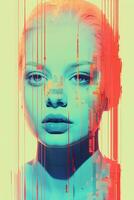 a womans face is in the middle of a digital image generative ai photo