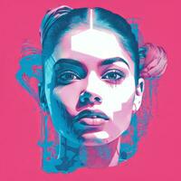 a womans face is shown in a pink and blue background generative ai photo