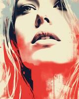 a womans face is painted with red and white paint generative ai photo