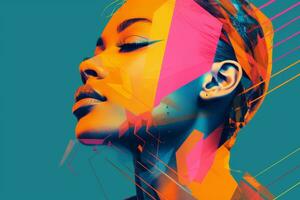 a womans face with colorful lines on it generative ai photo
