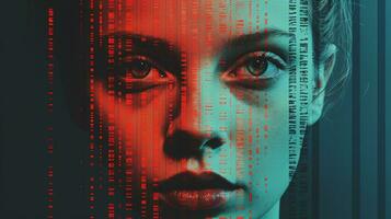 a womans face with binary code on it generative ai photo