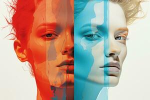 a womans face with two different colors on it generative ai photo