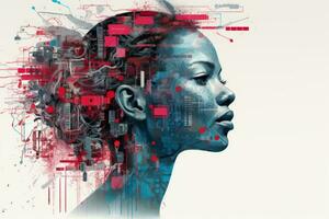 a womans head is surrounded by electronic circuitry generative ai photo