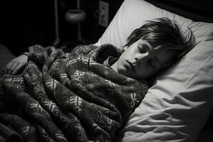 a young boy sleeping in bed with a blanket generative ai photo