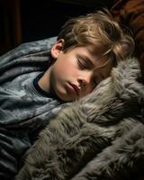 a young boy sleeping on a couch generative ai photo