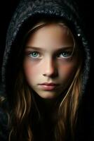 a young girl in a black hoodie generative ai photo