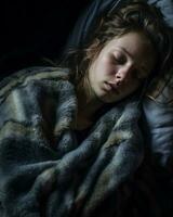 a young girl sleeping in bed with a blanket generative ai photo