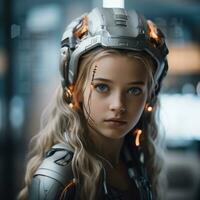 a young girl wearing a futuristic helmet generative ai photo