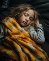 a young girl sleeping on a couch generative ai photo