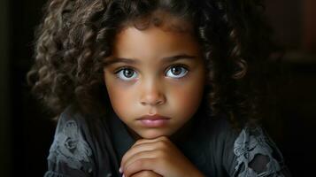 a young girl with curly hair and blue eyes generative ai photo