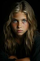 a young girl with long hair and blue eyes generative ai photo