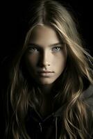 a young girl with long hair and blue eyes generative ai photo