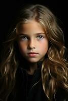a young girl with long wavy hair and blue eyes generative ai photo
