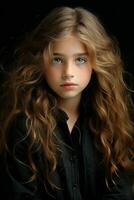 a young girl with long wavy hair and blue eyes generative ai photo