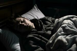 a young man is sleeping in bed at night generative ai photo