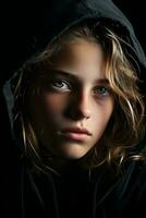 a young woman in a black hoodie generative ai photo