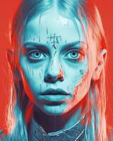 a young woman with blood on her face generative ai photo