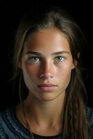 a young woman with green eyes and braids generative ai photo