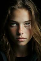 a young woman with green eyes and long hair generative ai photo