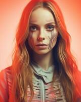 a young woman with red hair and makeup on her face generative ai photo