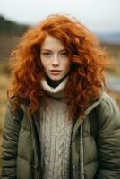 a young woman with red hair standing in a field generative ai photo