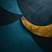 abstract blue and gold wall with a crescent moon on it generative ai photo
