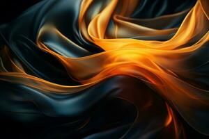 an abstract image of a black and orange fabric on a black background generative ai photo