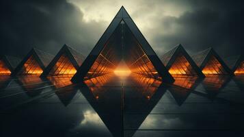 an abstract image of a building with orange triangles on it generative ai photo