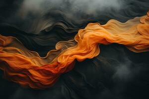 an abstract image of orange and black fabric on a black background generative ai photo