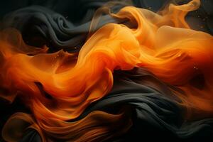 an abstract image of orange and black smoke on a black background generative ai photo