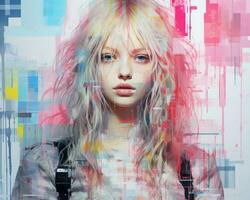 an abstract painting of a girl with long hair generative ai photo