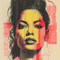 an abstract painting of a womans face with red and yellow colors generative ai photo