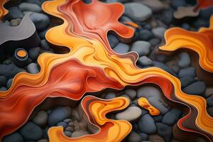 an abstract painting of orange and black flames generative ai photo