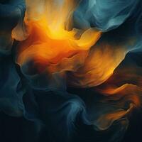 an abstract painting of orange and blue smoke generative ai photo