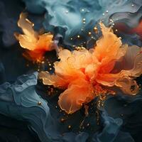 an abstract painting with orange and blue flowers generative ai photo