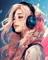 an anime girl with headphones on her head generative ai photo